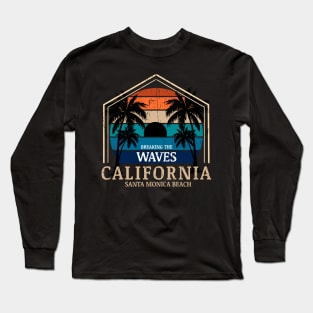 Monster Waves California Surfing vintage retro sunset palm trees Long Sleeve T-Shirt